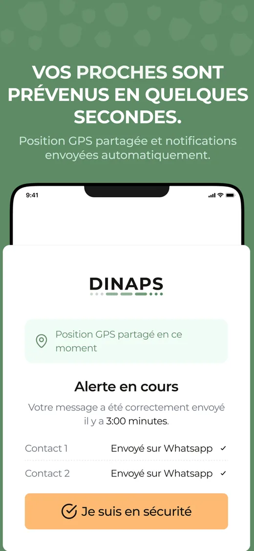 Écran de détail de l'application mobile Dinaps